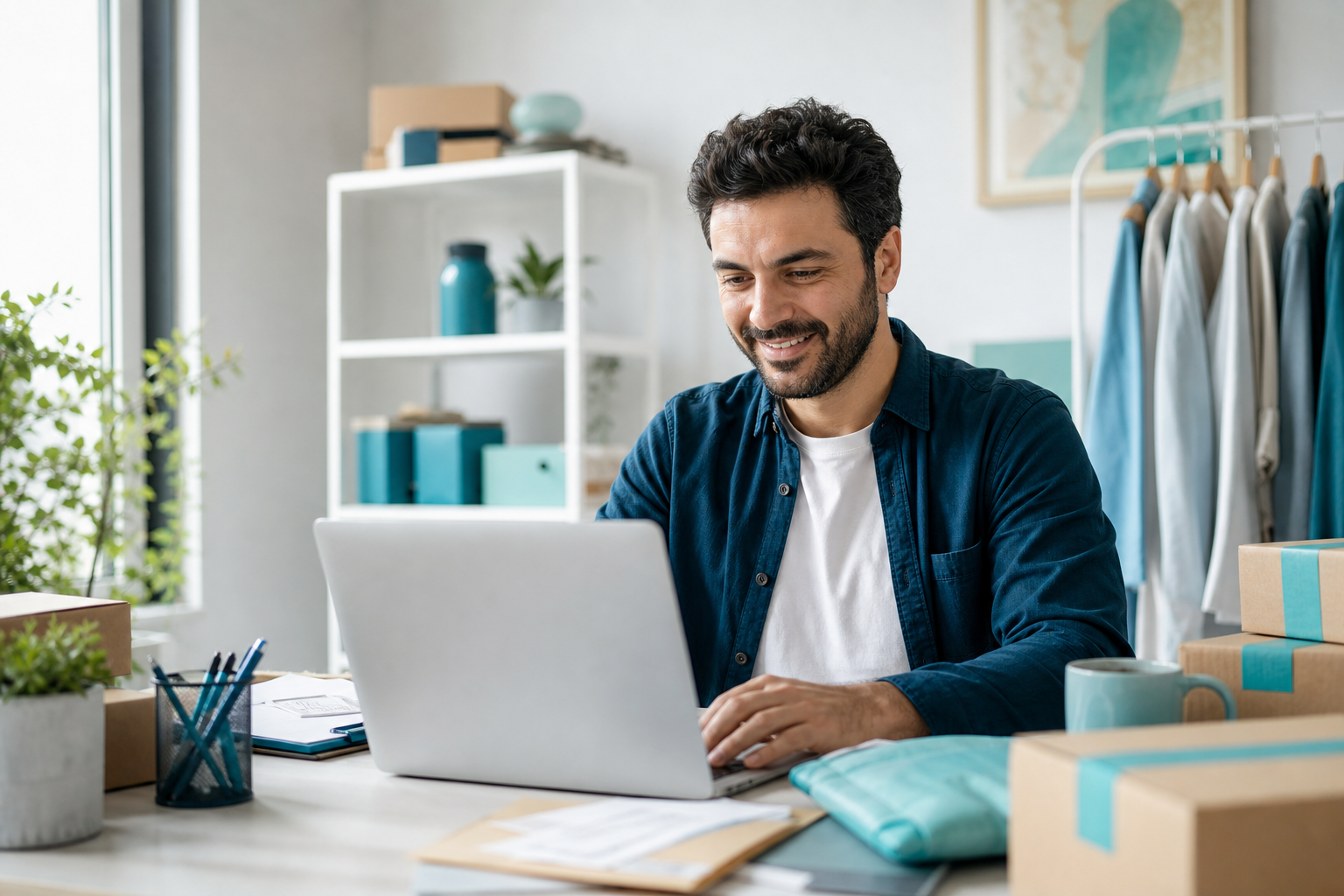 Küçük işletme sahibi online mağazasını yönetiyor